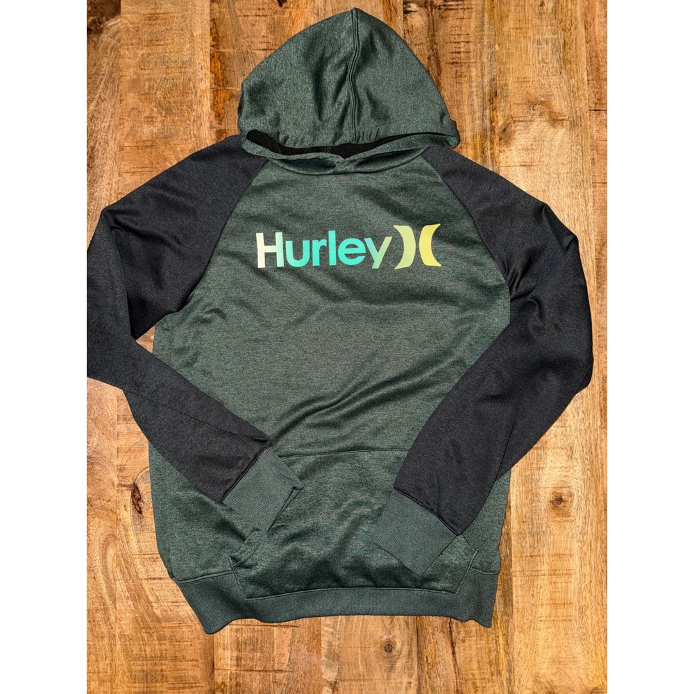 Hurley Kids XL 18/20 H2O-DRI Heather Green Black Colorblock Pullover Hoodie